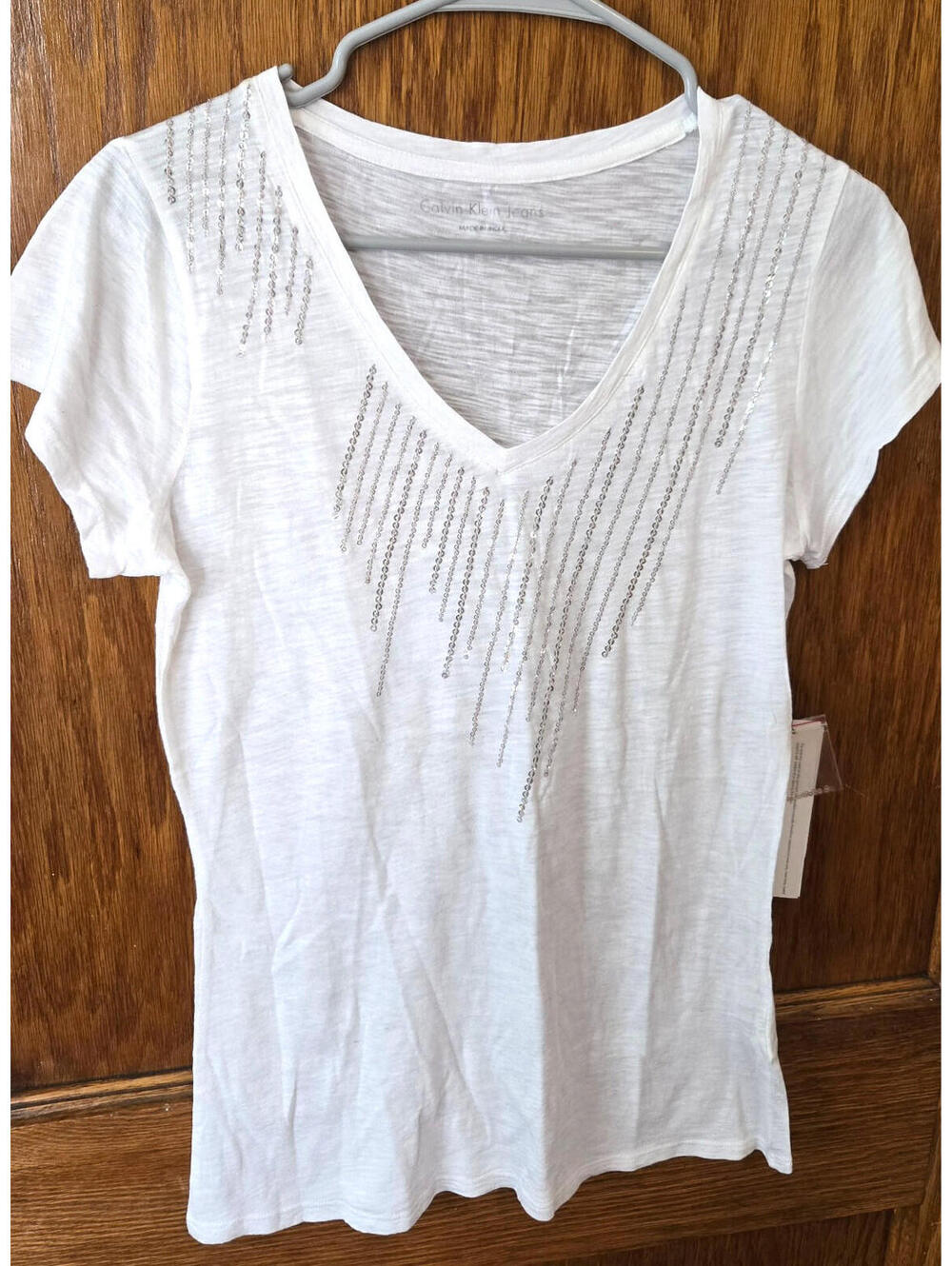 New Calvin Klein Women's Medium White Sequin T-shirt